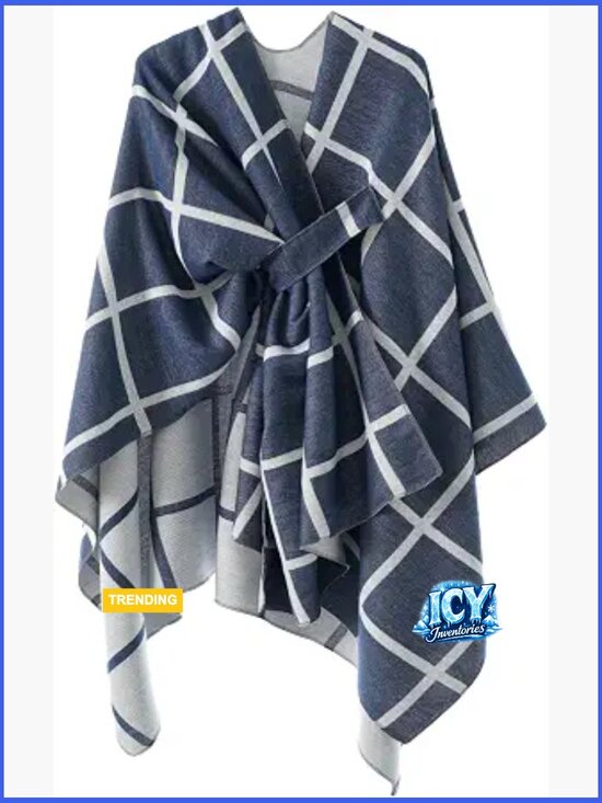 Accessories - Women's Plaid Shawl Wrap Poncho Sweater Open Front Cape Cardigan Oversized